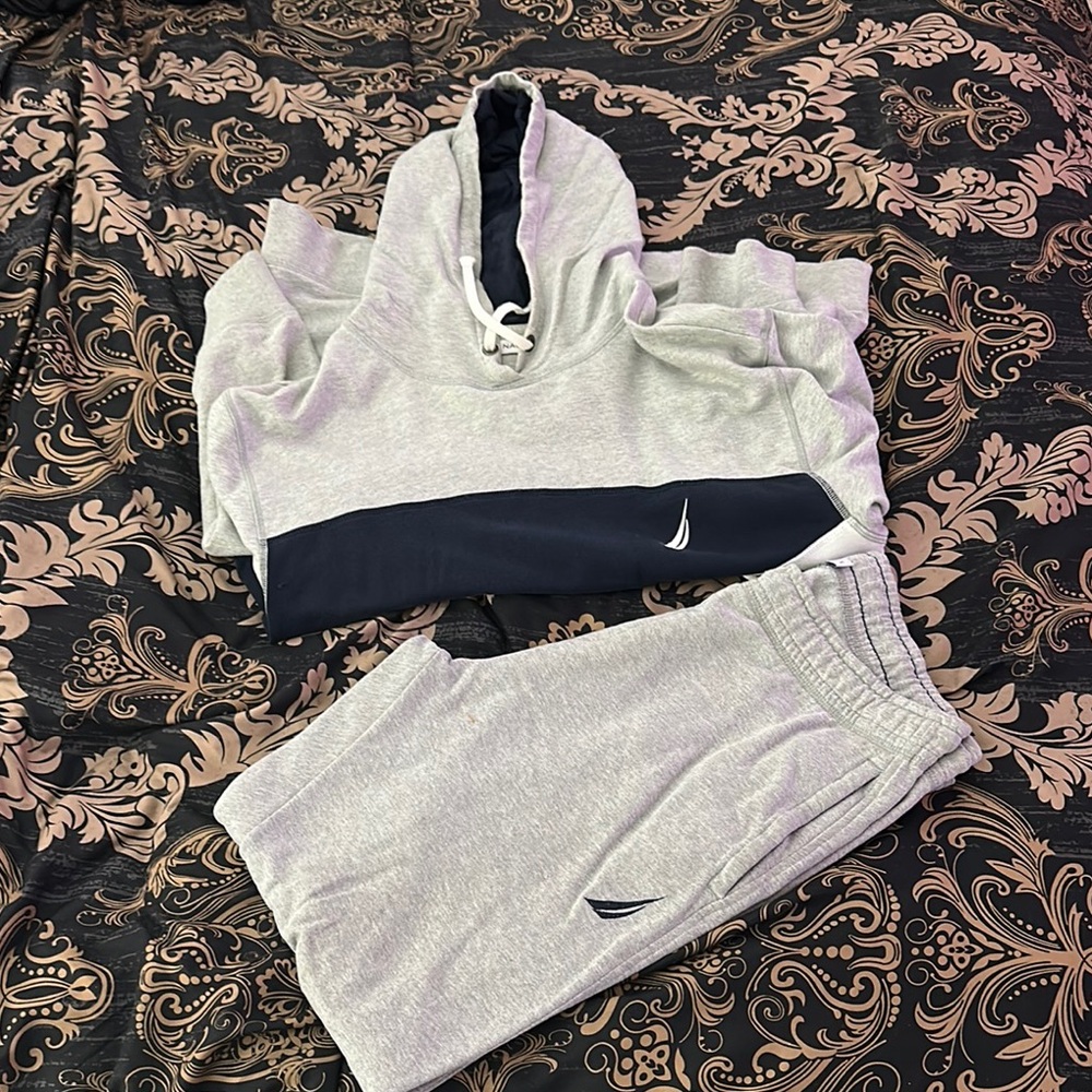 Nautica Gray and Blue Hooded Sweatsuit